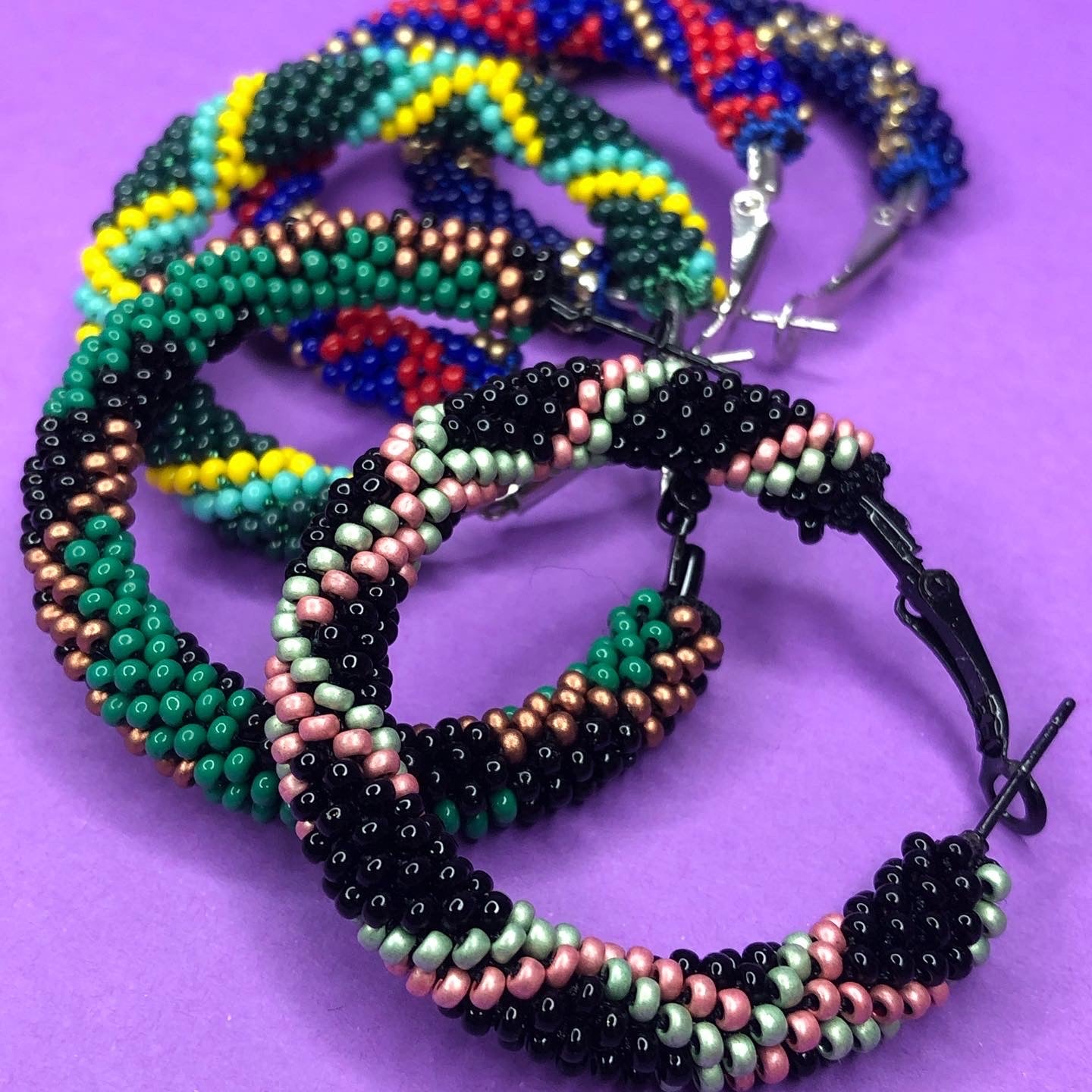 Small Pattern Beaded Rope Hoop Earrings - Beadzy Jewellery