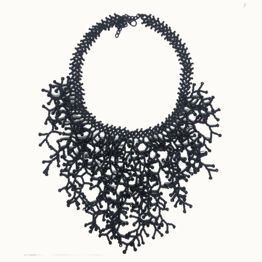 Black Crystal Coral Necklace Beadzy