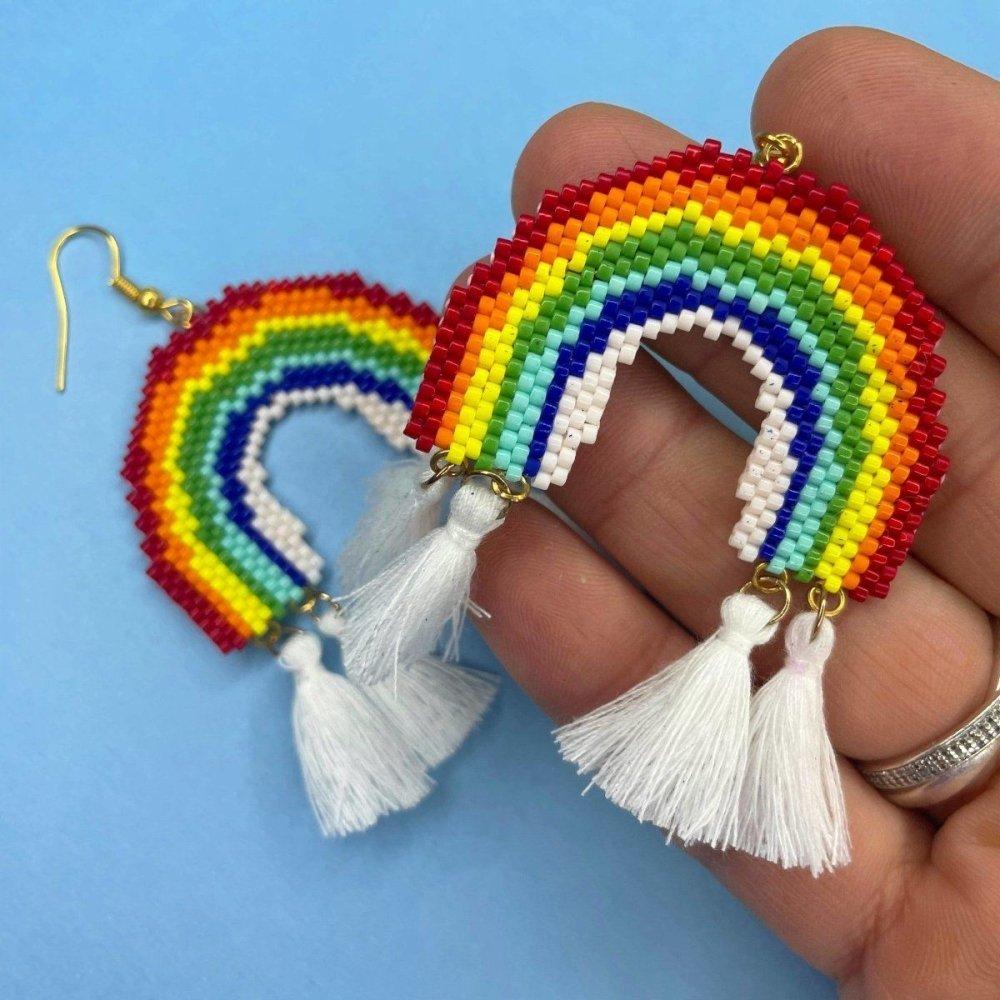 Rainbow Tassel Dangle Earrings - Beadzy