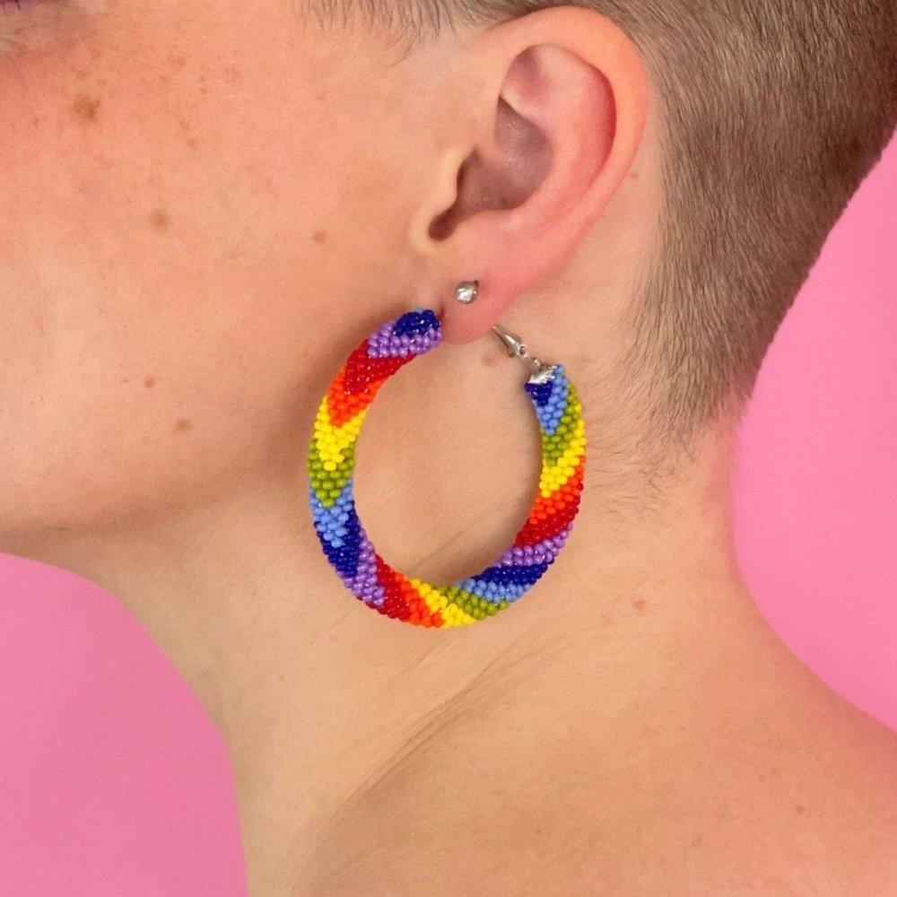 Rainbow Tears Large Hoop Earrings - Beadzy
