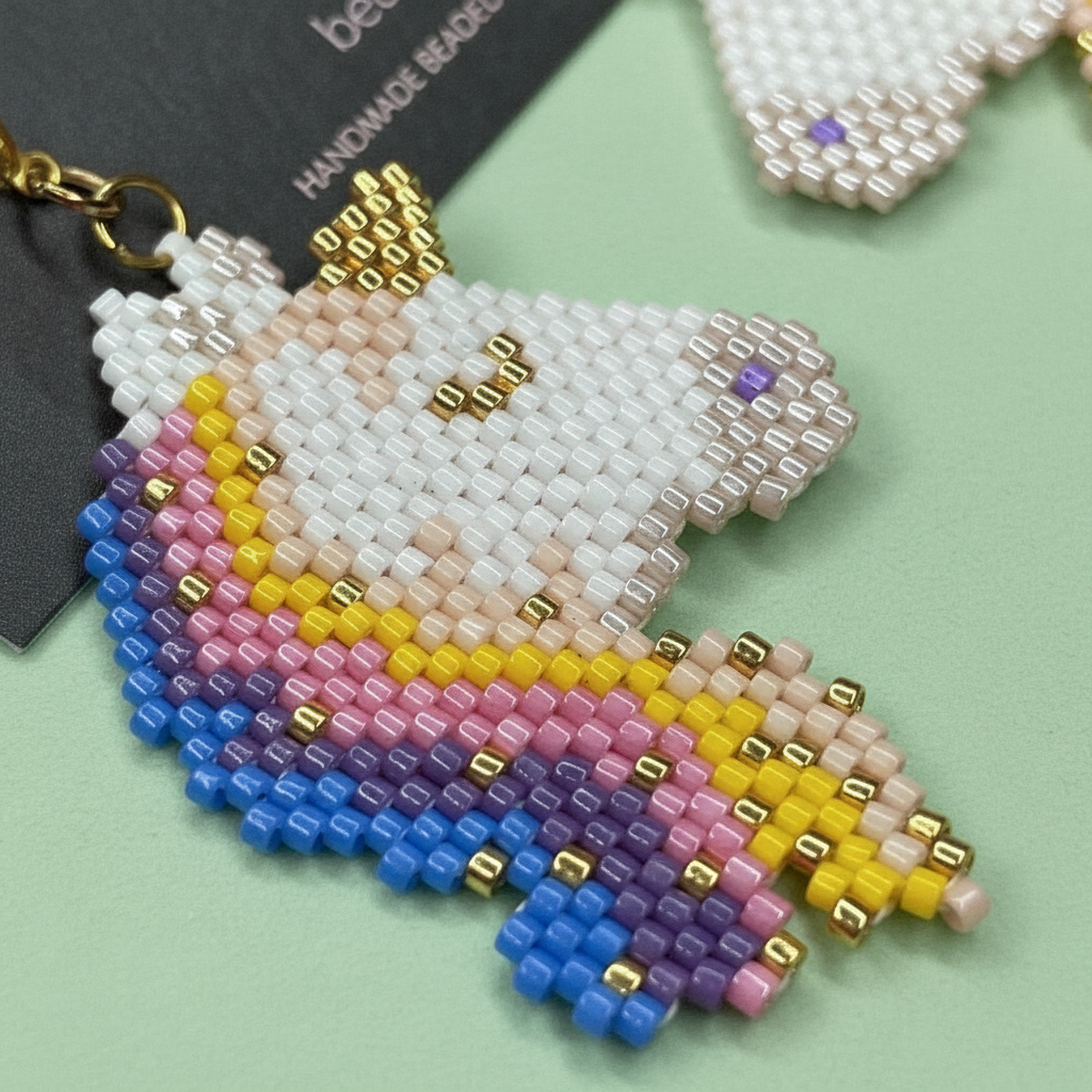 Fairy Unicorn Beaded Dangle Earrings