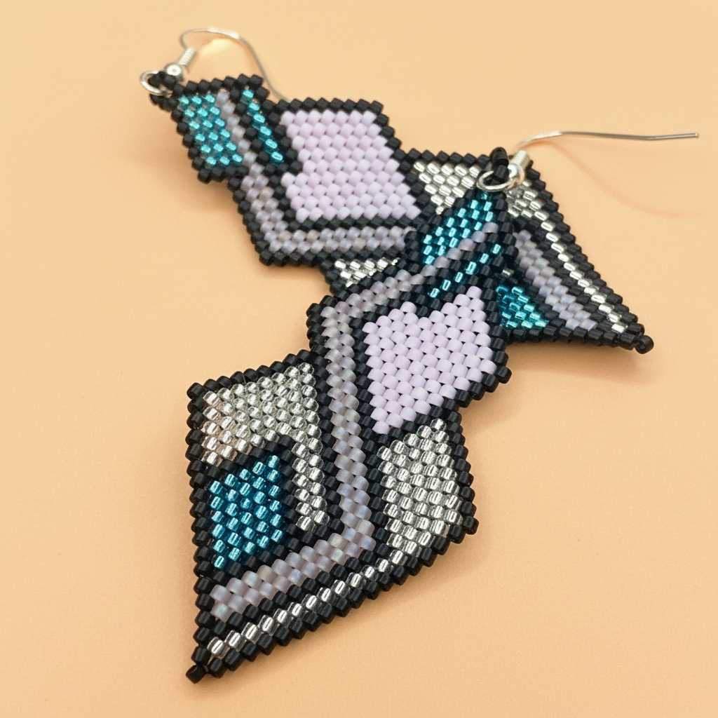 Beaded earrings with geometric design on a beige background - Beadzy