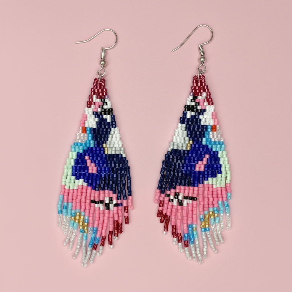 Colorful beaded earrings on a pink background - Beadzy