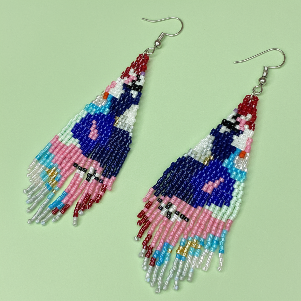 Beaded earrings with colorful fringe on a light green background - Beadzy