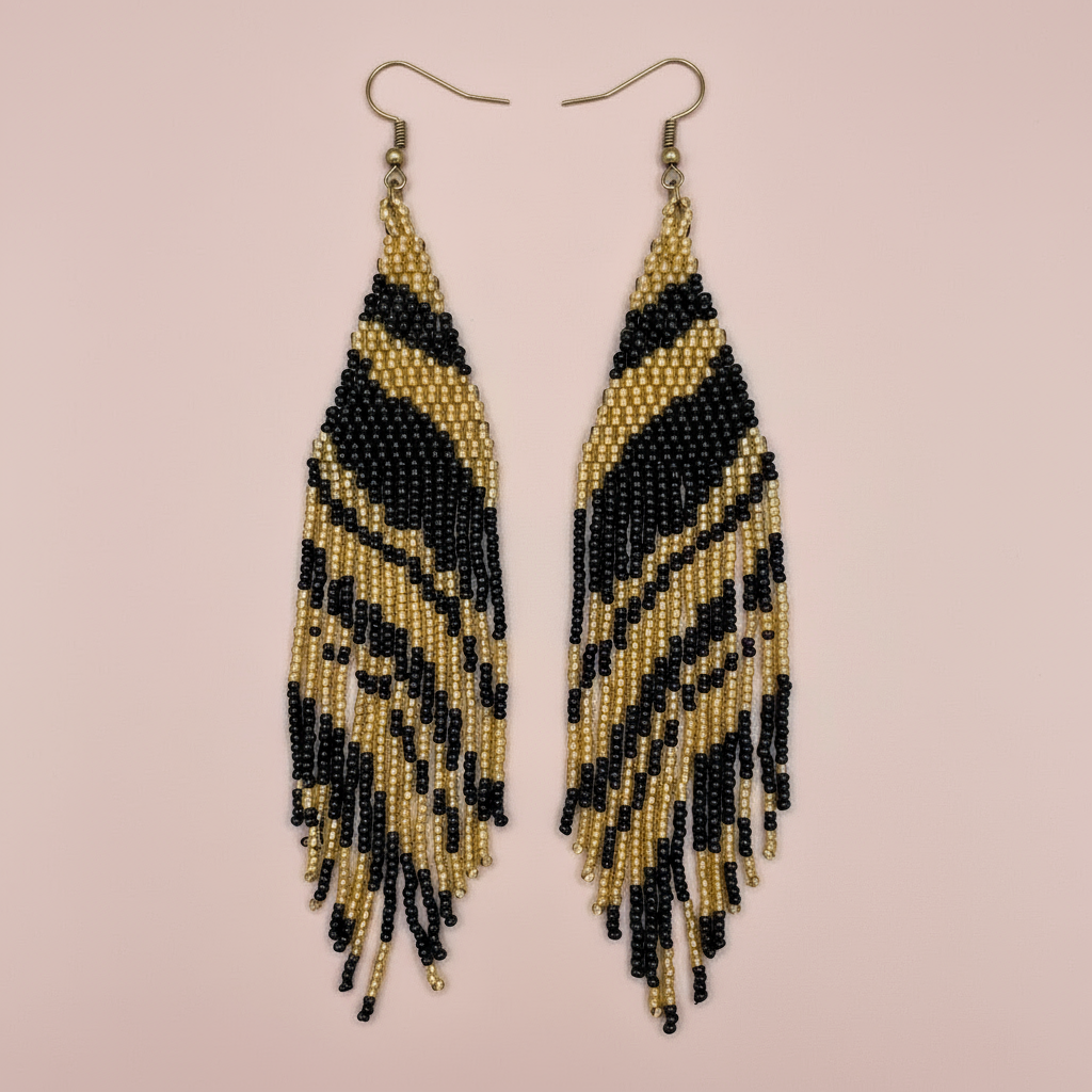 Golden Zebras Beaded Dangle Earrings