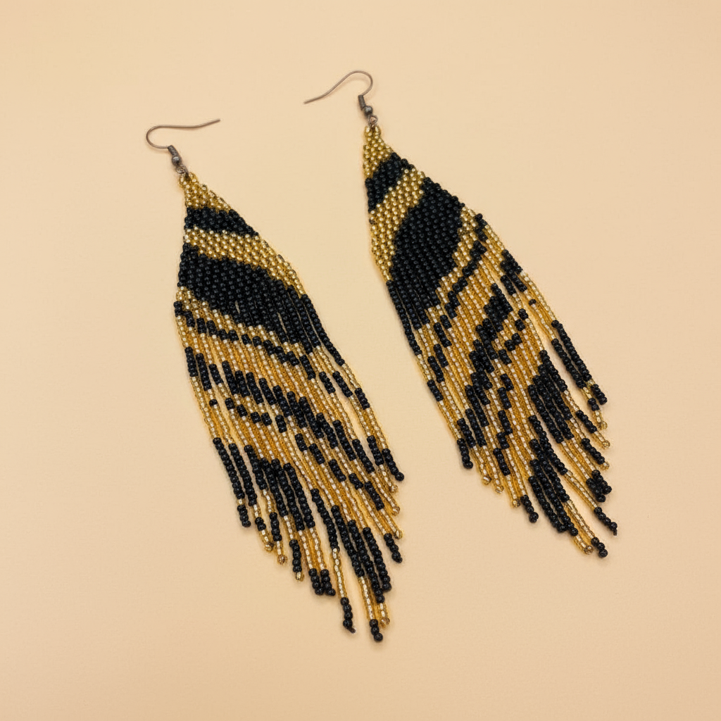 Golden Zebras Beaded Dangle Earrings