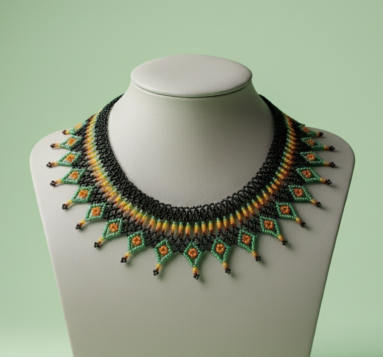 Green Gurdle Tribal Beaded Necklace