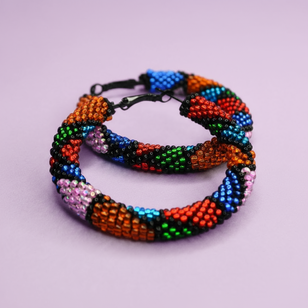 Colorful beaded bracelet on a light purple background - Beadzy