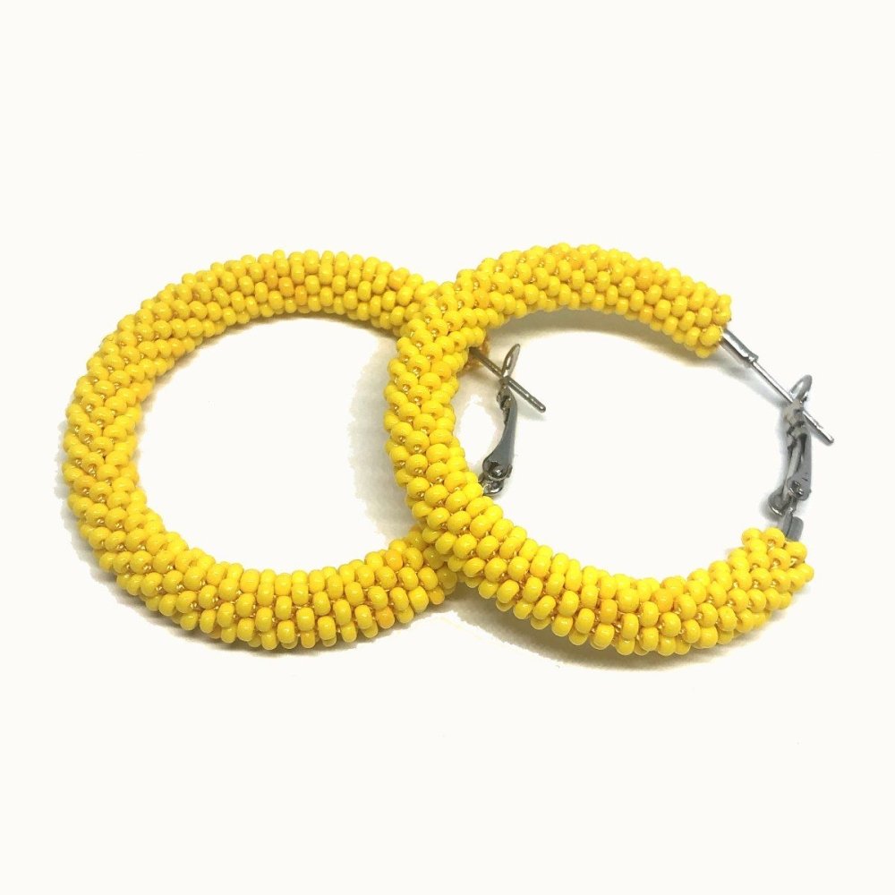 Small Plain Beaded Rope Hoop Earrings - Beadzy Jewellery