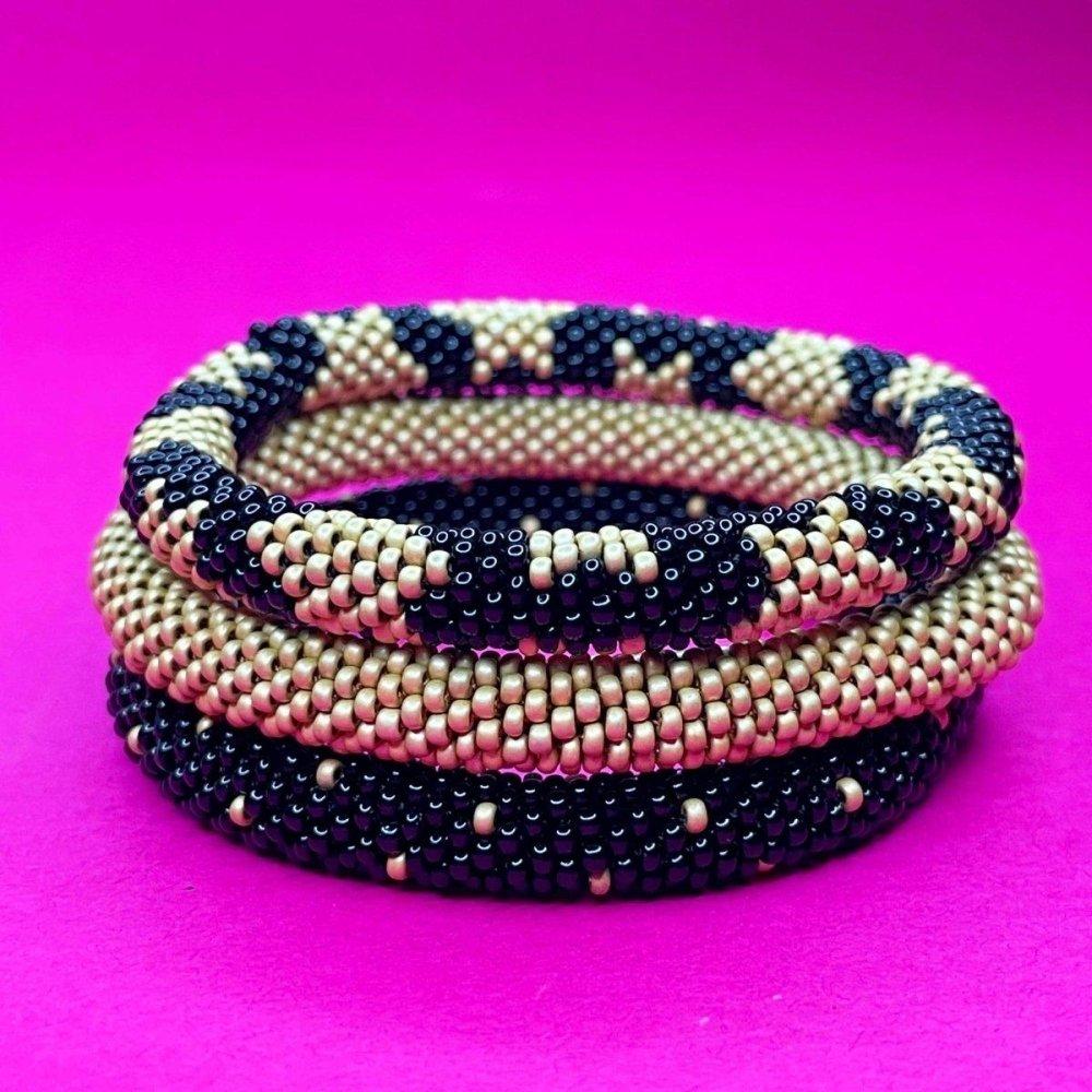 Black and Gold Abstract Bracelet Set - Beadzy