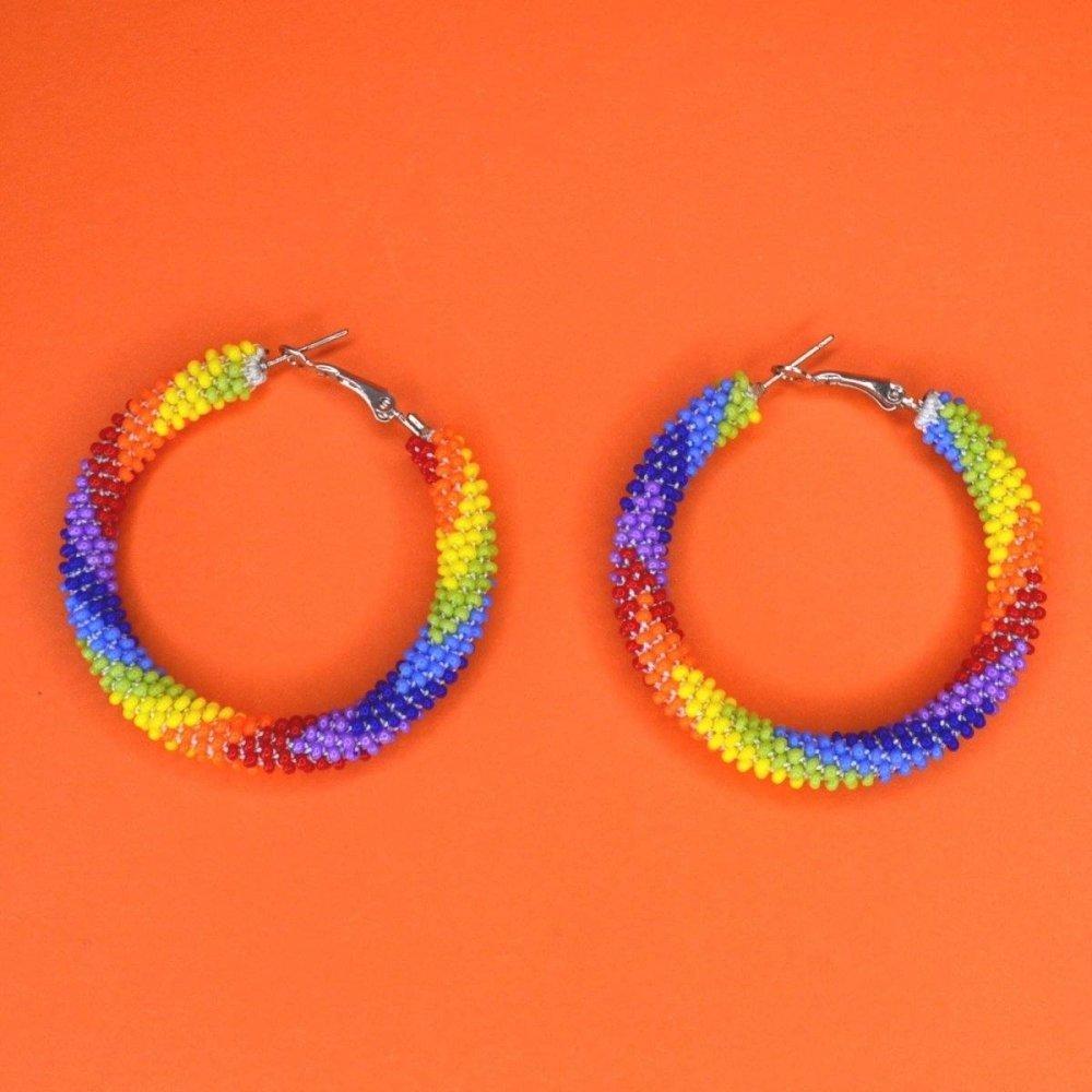 Rainbow Tears Large Hoop Earrings - Beadzy