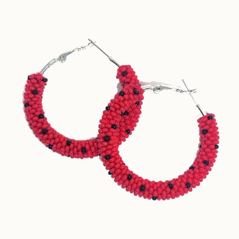 Red with Polka Small Hoop Earrings - Beadzy